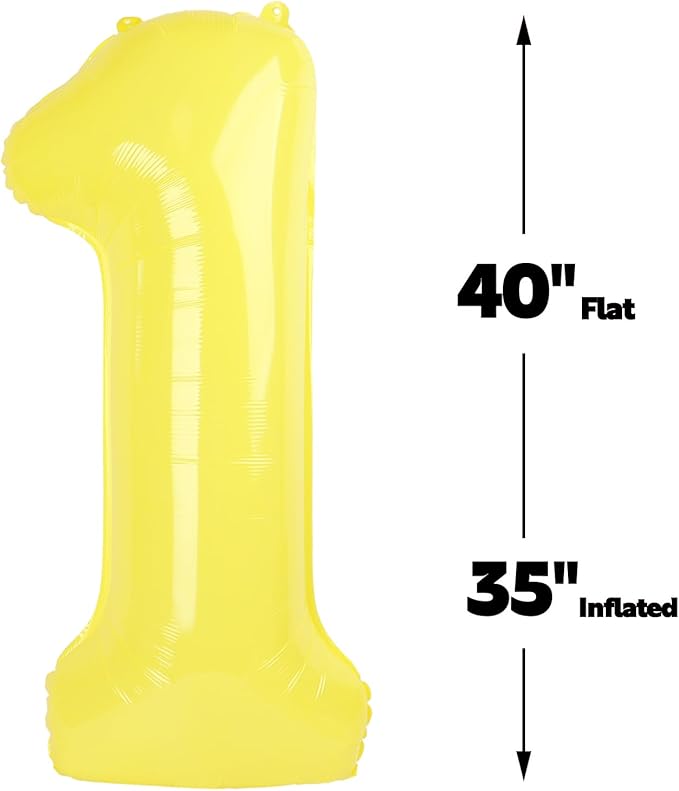 Yellow Number 1 Balloon 40 inch, Number 1 Birthday Balloons for Boy Girl, Yellow Foil One Balloon for 1st 10 11 12 16 18 Birthday Party, Anniversary Celebration Numbers Decorations