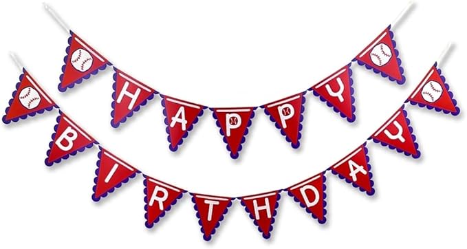 OZCZKZZ Happy Birthday Banner Baseball,Red,Navy Blue,Baseball Birthday Party Decorations