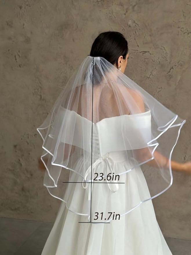 White Short Wedding Veil Pearl Rhinestone Bride Veils Bridal Veils Bachelorette Party Veil for Brides and Women