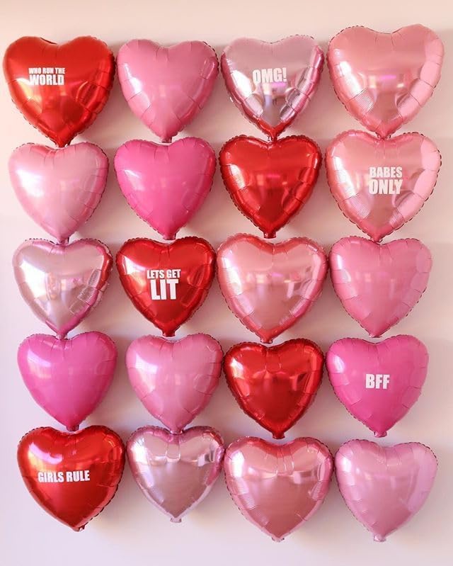Rose Gold & Pink Heart Balloons - 10 Pcs 18 Inch Foil Heart Shaped Balloons for Girls Women - Red Light - Valentines Day, Birthday, Wedding, Baby Shower, Bridal Party Decorations