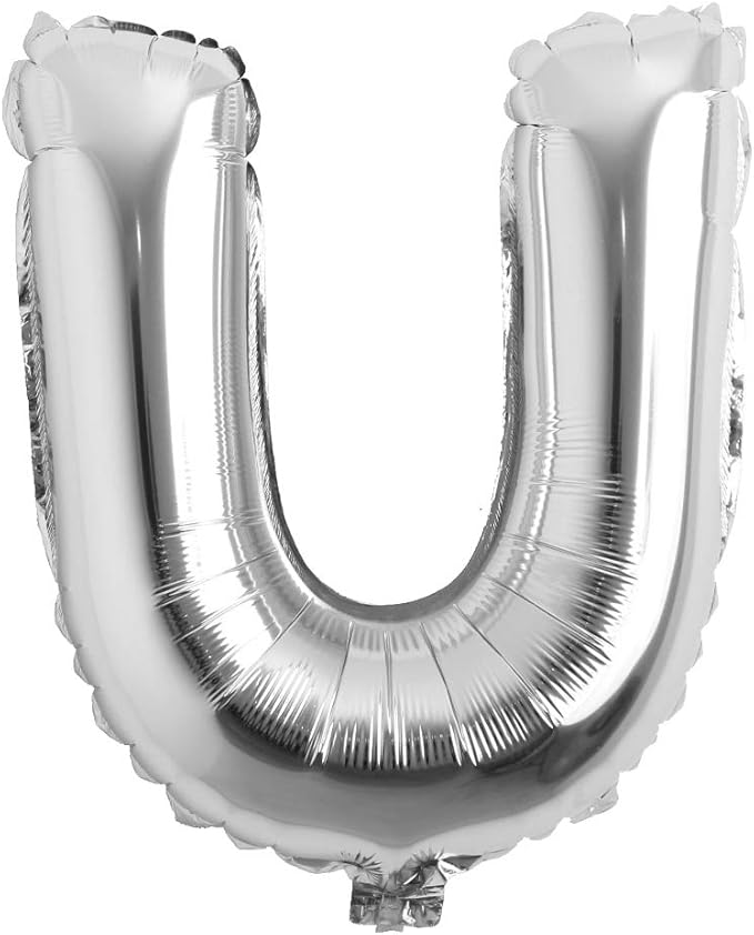 16" inch Single Silver Alphabet Letter number Balloons Aluminum Hanging Foil Film Balloon Wedding Birthday party decoration banner Air Mylar Balloons (16 inch Silver U)