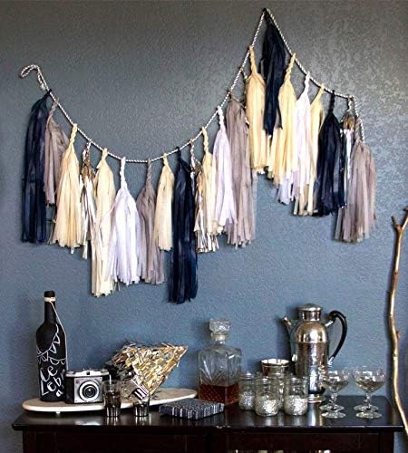 Tissue Paper Tassel DIY Hanging Paper Decorations Party Garland for Party, Wedding, Festival, Baby Shower - 20PCS (Black Tassel 35CM)