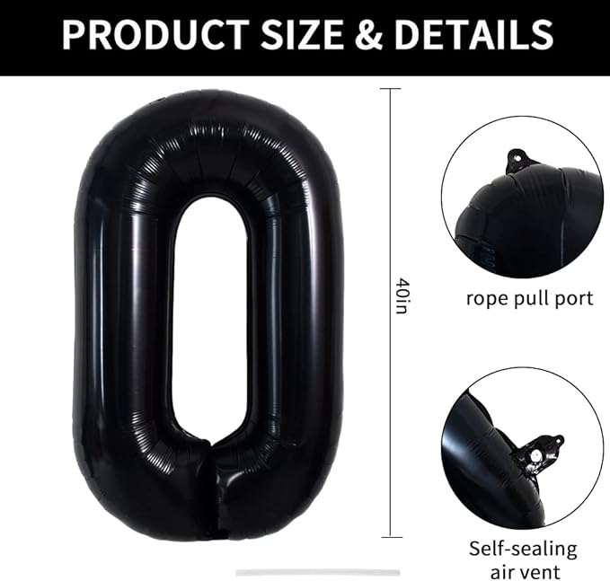 TONIFUL 40 Inch Large Black O Letter Balloon - Jumbo Helium Foil Mylar Big Alphabet for 2026 New Year Eve Graduation Wedding Baby Shower Birthday Party Anniversary Supplies Decorations
