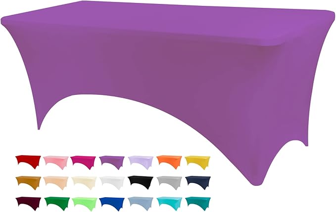 Table Covers for 6 Foot Tables, Purple Washable and Wrinkle Resistant Stretch Tablecloths Rectangle 6ft for Events, Wedding, Banquets, Parties