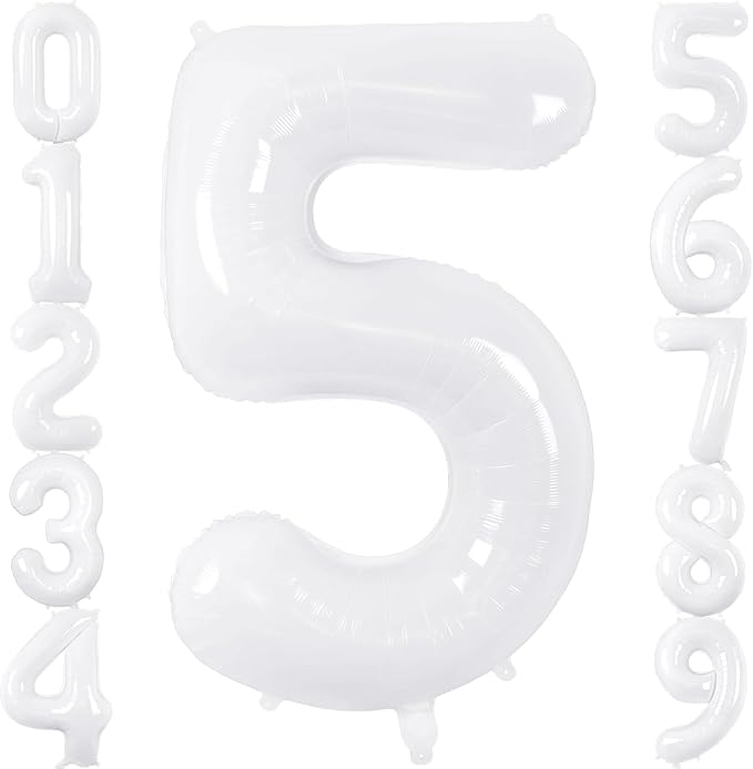 White Number Balloons 40 Inch Helium Mylar Number 5 Balloon for Birthday Party Anniversary Decoration (White, 5)