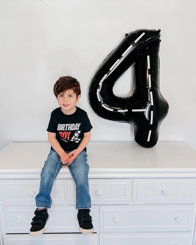 Race Car 5 Balloon, Number Balloons 40 Inch, 5th Black Birthday Balloon Decorations, Race Car Birthday Party Supplies, 5 Number Balloons, Number 5 Balloon