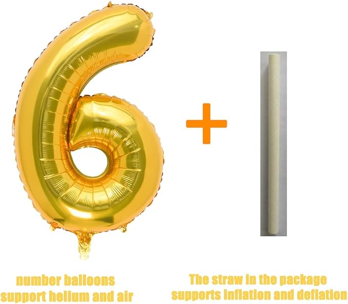32 Inch Gold Number 6 Balloons Foil Ballon Digital Birthday Party Decoration Supplies (Gold Number 6 Balloon)