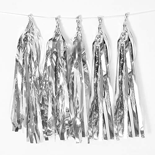 35cm Silver Paper Tassel DIY Hanging Paper Decorations Party Garland for Parties, Weddings, Festivals, Baby Showers - 20PCS
