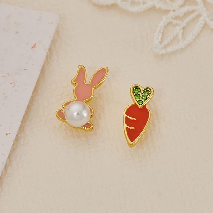 MUYAN Cute Small Easter Bunny Stud Earrings Rabbit Carrot Easter Earrings Holiday Jewelry