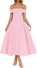 ZESICA Summer 2026 Cocktail Dresses for Women's Off Shoulder Short Sleeve Swing A Line Wedding Evening Party Midi Dress