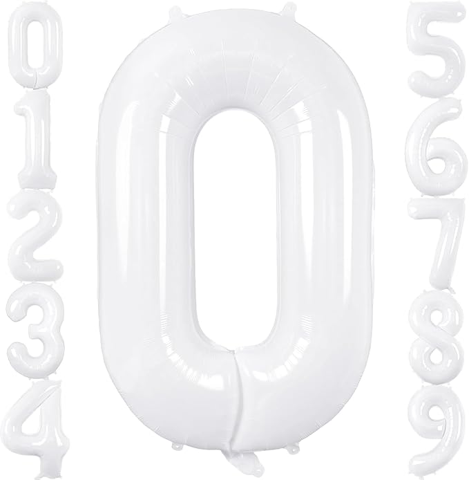 White Number Balloons 40 Inch Helium Mylar Number 0 Balloon for Birthday Party Anniversary Decoration (White, 0)