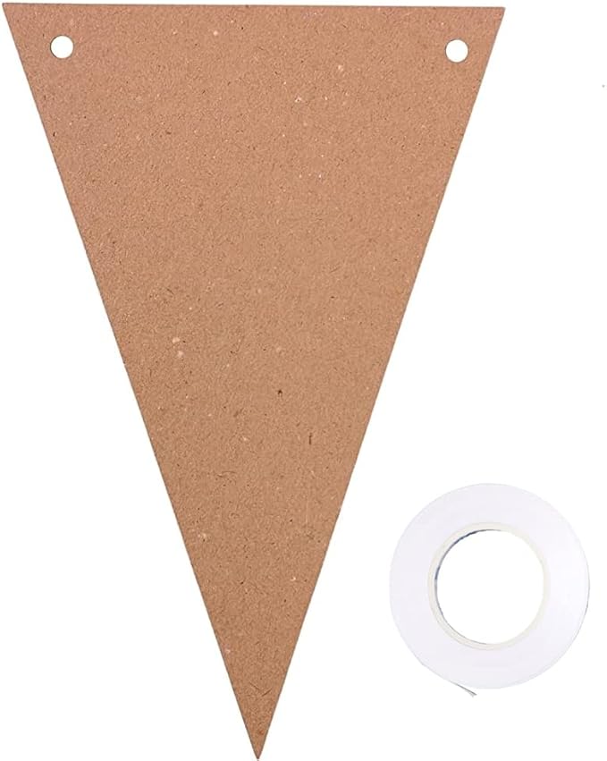 Pack 3 DIY Kraft Card Banner Make Your Own Bunting 36 Pieces 6.8 x 5.1 inch Triangle Flags Christmas Classroom Decorations Birthday Party Blank Banners with Hanging Ropes for DIY Painting Writing