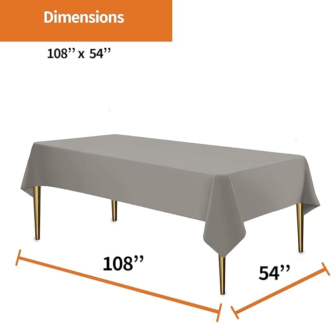 Party Dimensions Silver Disposable Plastic Tablecloth for Rectangle Tables (48 Pack) Premium Decorative Table Cloths for Parties, Events & Weddings, Indoors & Outdoors, 54 x 108 inches