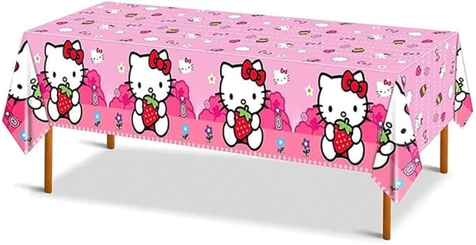2pcs Pink Cat Tablecloth Cute Anime Themed Party Supplies Tablecover Perfect for Birthday Celebration and Party Decorations (70x42.9 inch) (Strawberry Cat)