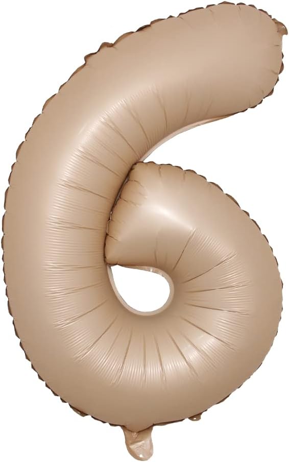 40 inch Caramel Cream Color Number Balloons 0-9 Large Digital Foil Helium Brown Beige Balloon Happy Birthday Party Decoration (40 inch Caramel 6)