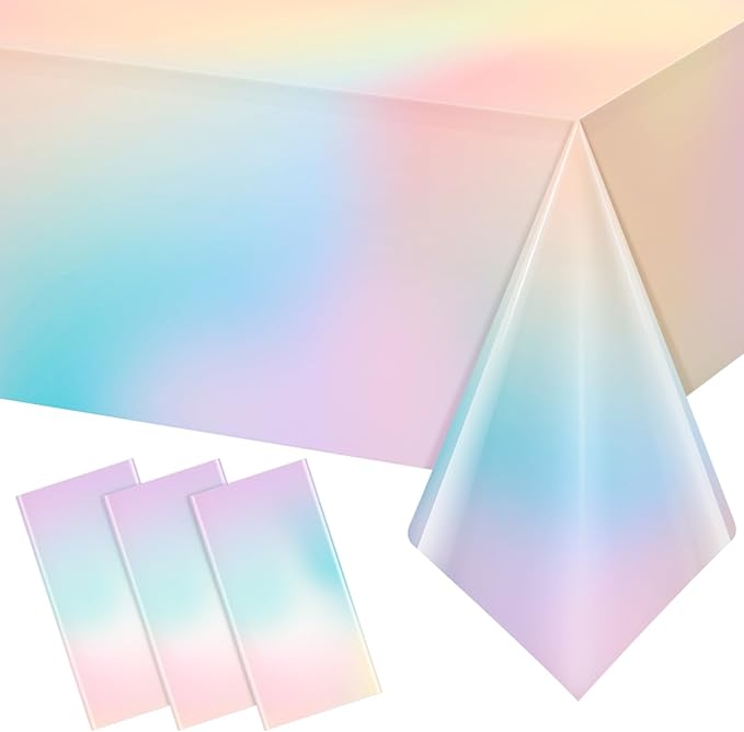 Hallswl 3Pcs Pastel Tablecloths,Plastic Rainbow Tablecloth Disposable Rectangle Pastel Table Covers for Baby Shower, Wedding, Birthday Party, Girl and Princess Party Decorations, 54 x 108 Inch