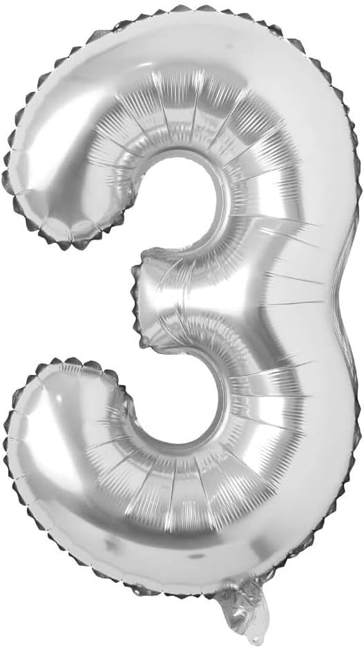 40 inch Letter Balloons Silver Alphabet Number Balloon Foil Mylar Party Wedding Bachelorette Birthday Bridal Shower Graduation Anniversary Celebration Decoration can fly with helium (number 3)