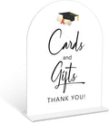 Graduation Cards and Gifts Sign, 6 x 8 Inch White Arch Acrylic Grad Party Sign with Holder, Graduation Party Sign for Class of 2026, Grad Decor, High School College Party Supplies - DL01