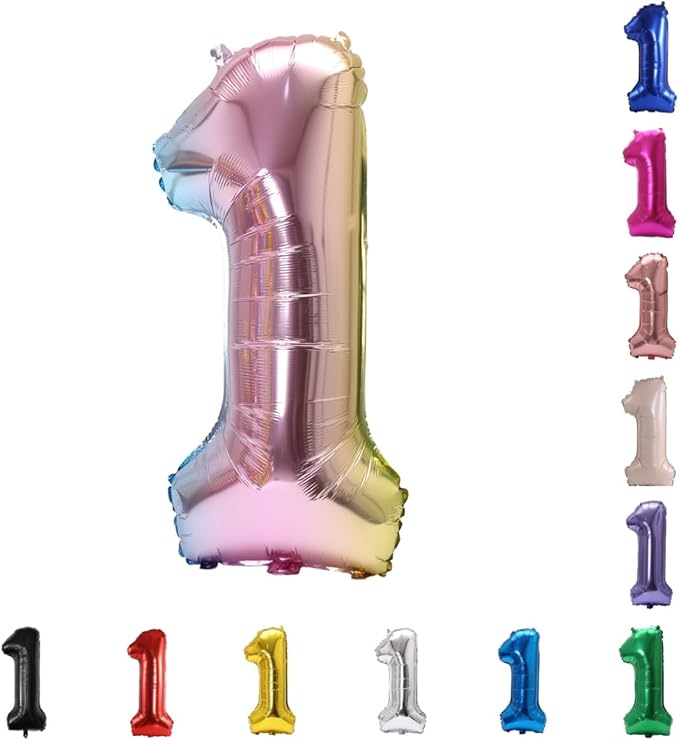 YPSelected 32 Inch Large Foil Helium Number Balloon Birthday Wedding Party 0-9 (Rainbow, 1)