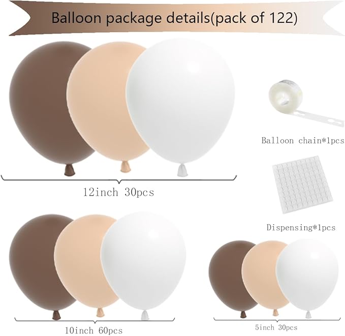 Neutral Balloon Garland Kit, 122PCS Brown Nude Tan Coffee Beige White Balloons for Bear Baby Shower Jungle Safari Boho Birthday Wedding Engagement Garden Tea Party Decoration