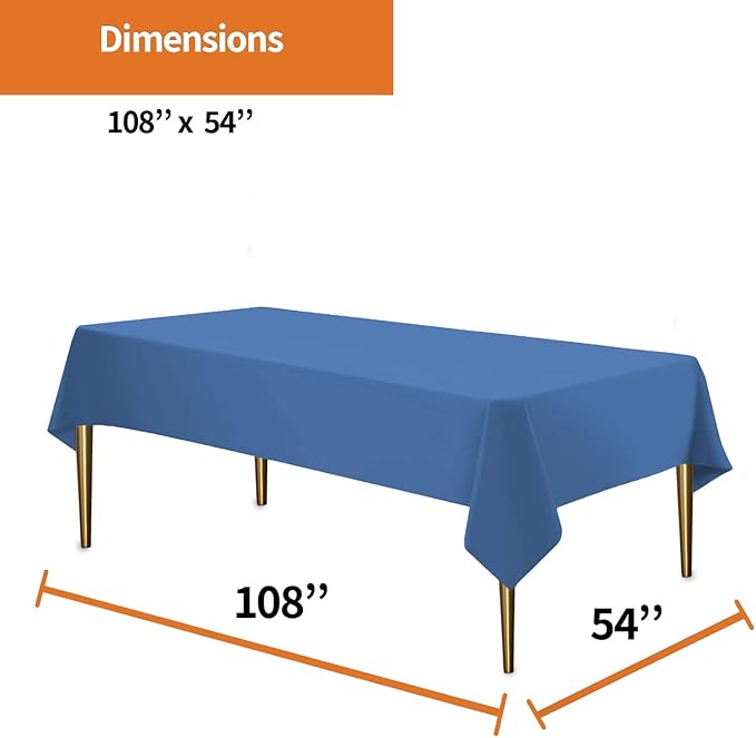 Party Dimensions Blue Disposable Plastic Tablecloth for Rectangle Tables (48 Pack) Premium Decorative Table Cloths for Parties, Events & Weddings, Indoors & Outdoors, 54 x 108 inches