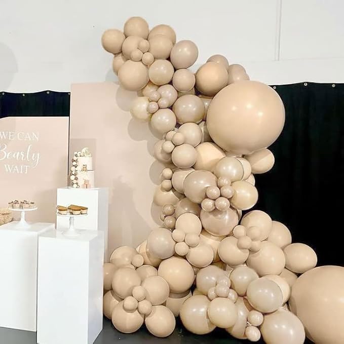 Double Stuffed Nude Balloons Tan Brown Balloon Garland Arch Kit Apricot Latex Balloons Different Sizes 18 12 10 5inch Neutral Balloon for Teddy Bear Birthday Decoration Boho Wedding Supply