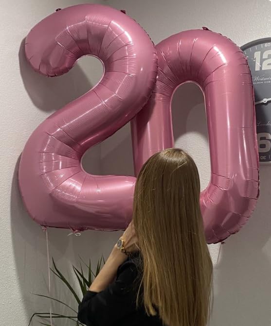 Big 40 Inch Pearlescent Pink 2 Number Balloon Birthday Decoration, Pearl Pink Number 2 Helium Balloons 12 20 22 23 24 26 28 32 42 Celebration, Boy Girl Baby Anniversary Party Graduations Supplies
