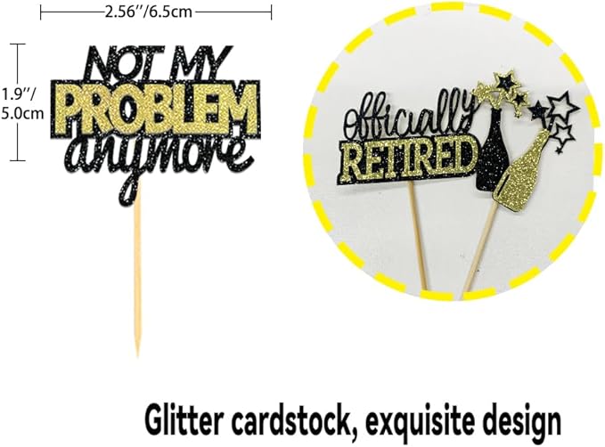 24 Pcs Happy Retirement Cupcake Toppers Officially Retired Cupcake Picks, No Work Zone Retirement Theme Cake Toppers Decorations for Farewell Party Cakes (Black&Gold Ⅱ)