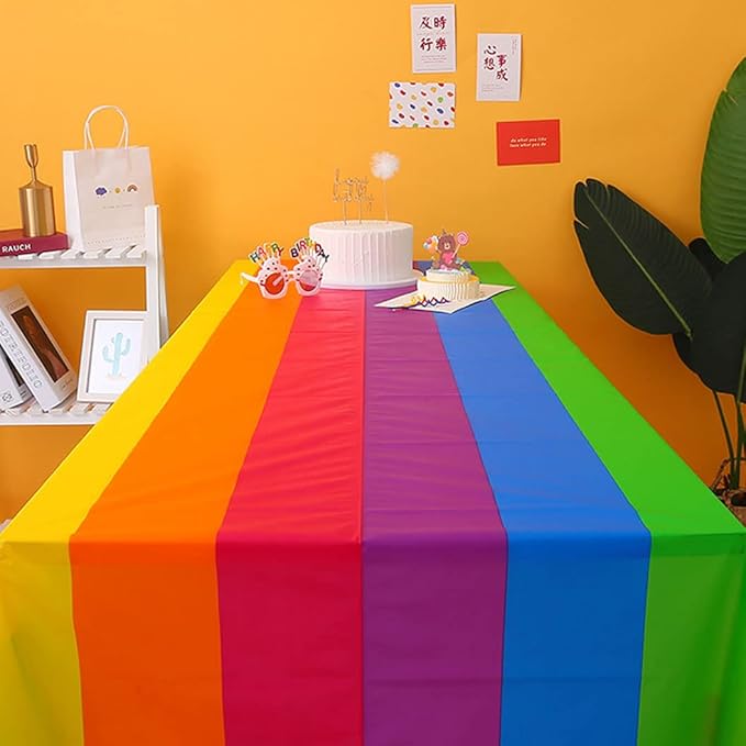Pride Rainbow Tablecloth, 3 Pack Disposable Table Covers, 54" x 108" Plastic Table Cloth for Rectangle Tables for Wedding, Party, Banquet, Burgunday