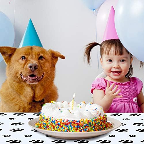 Tatuo 2 Pcs Puppy Paw Print Plastic Tablecloth Disposable Table Cover Puppy Themed Birthday Party Decorations for Dog Party Supplies (Black,71 x 54 Inch)