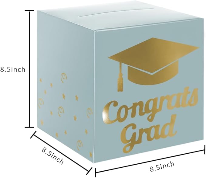 Graduation Card Box Holder, Congrats Grad Foldable Cardboard Decorations Box for Graduation Party Decoration and Grad Parties (Breyish Blue)