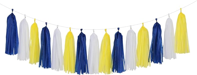 Navy-Blue White-Yellow Party-Decorations Tassel-Garland -15pcs Graduation Wedding Birthday Baby Bridal Shower Tassels Banner Streamers Decor Panduola