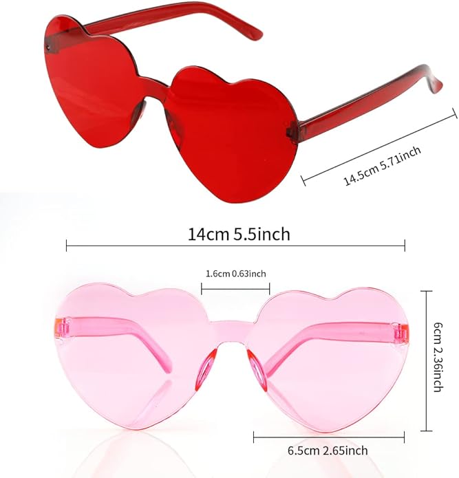 Valentines Day Heart Sunglasses, Heart Shaped Sunglasses, Rimless Sun-glasses, Red Pink Colored Glasses, Heart Glasses, Heart Sunglasses for Women, Party Glasses, Valentines Day Decorations