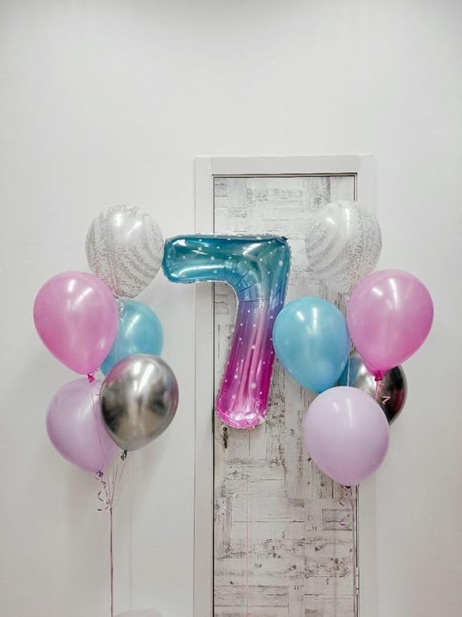 7 Balloons for Birthday Girl, 17th Birthday Decorations For boys And Girls, 40 Inch Pink Blue Purple Balloons for 7, 17, 27, 70 Birthday, Wedding Anniversary, Christmas, New Year Party Decoration