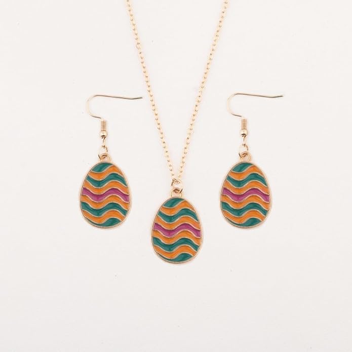 Cute Buuny Rabbit Earrings Necklaces Set Colorful Enamel Egg Chick Charm Easter Jewelry Set for Holiday Easter Earrings Necklaces Party Decorations