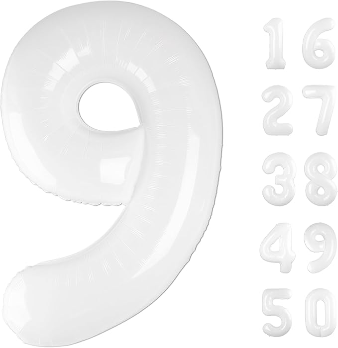 40 Inch White 9 Balloon Translucent Number Balloons 9th Giant Birthday Decorations for Boys Girls,19th 29th White Birthday Wedding Party Decorations Supplies