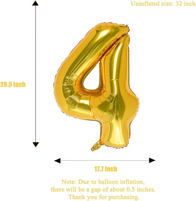 32 Inch Gold Number 4 Balloons Foil Ballon Digital Birthday Party Decoration Supplies (Gold Number 4 Balloon)