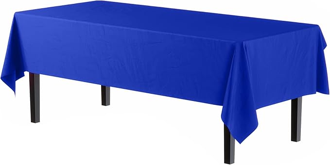 Exquisite Party Solids 6-Pack Premium Plastic Tablecloth 54in. x 108in. Rectangle Plastic Table Cover - Blue