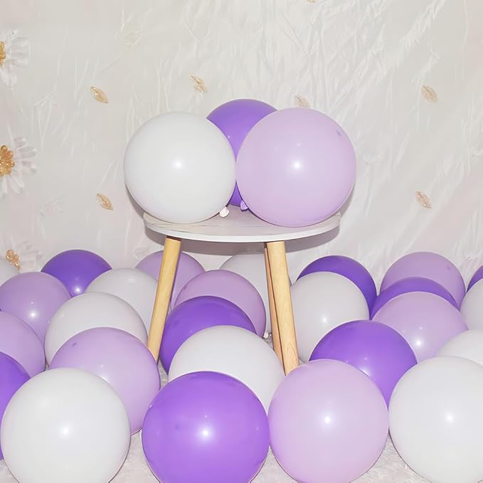 200 Pcs Purple and White Balloons 5 Inch Pastel Macaron Light Lavender Assorted Colors Latex Balloon for Girl Birthday Wedding Anniversary Baby Shower Princess Party Decoration