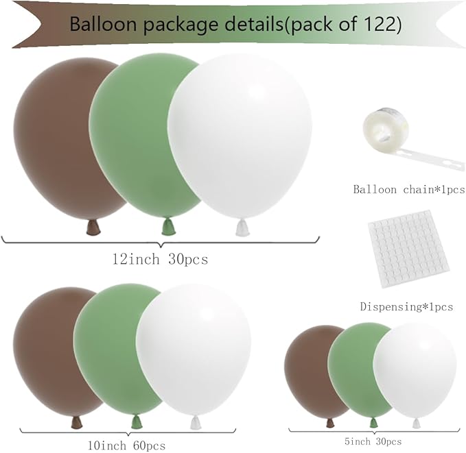 Football Balloon Garland Arch Kit, 122 PCS Sage Green Coffee Brown White Balloons, Football Birthday, Rugby, Sport Party Decorations