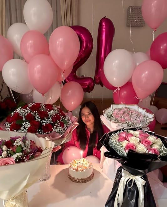 Hot Pink 40 Inch Big Number Balloon Birthday Decoration, Number 2 Helium Balloon 12 20 22 23 24 26 2025 New Years Celebration, Boy Girl Baby Anniversary Party Graduations Supplies Decorations