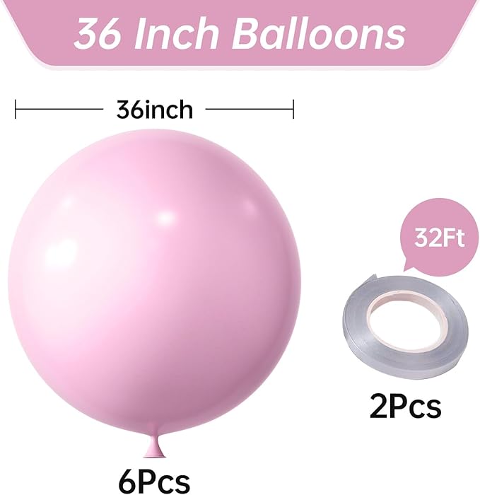 KALOR 36 Inch Giant Pink Balloons, 6 Pack Large Round Pink Latex Balloons for Anniversary, Birthday, Christmas, Wedding, Baby Shower Party Decorations