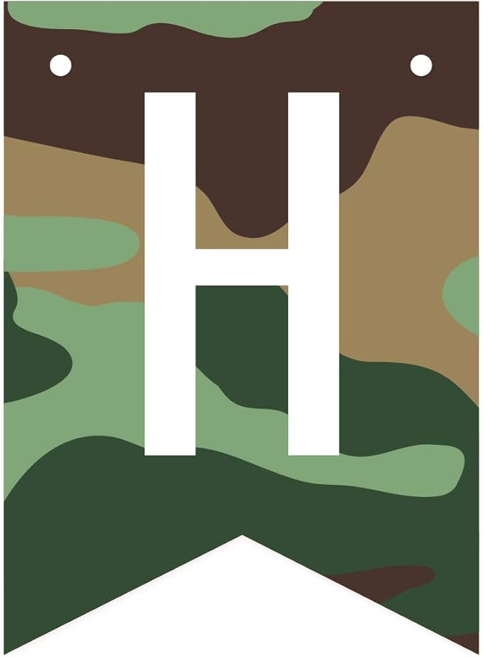 Andaz Press Personalized Hanging Pennant Banner Party Decorations, Camouflage Theme, Happy 4th Birthday Olivia, 1-Pack, Approx. 5-Feet, Custom Name and Number