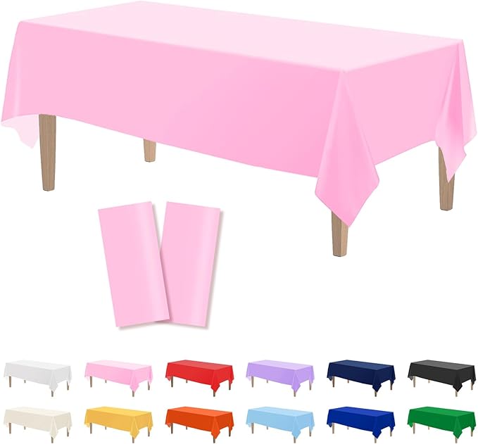 Kopokita 2PCS Pink Plastic Tablecloths 54 x 108 Inch, Disposable Table Cloths Rectangle Party Table Covers