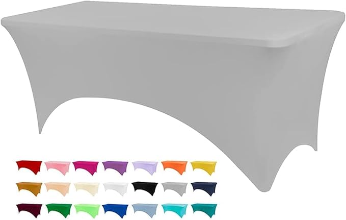 Table Covers for 8 Foot Tables, Sliver Gray Washable and Wrinkle Resistant Stretch Tablecloths Rectangle 8ft for Events, Wedding, Banquets, Parties