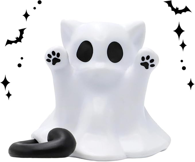 Halloween Ghost Statue Cute Spooky Figurines Desk Decor Cartoon Mini Spooky Decorations Halloween Unique Cat Ghost Figurines for Festive Home and Office Desktop Decor Display Ornaments