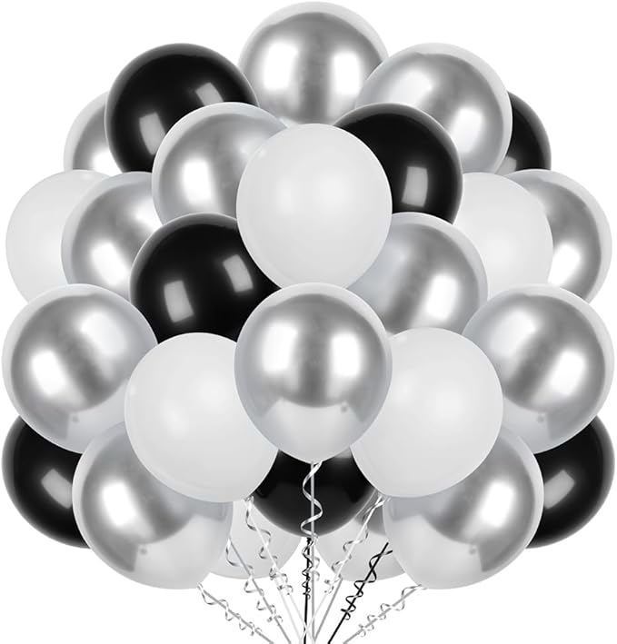 300 Pcs Black White Silver 12 Inch Bulk Latex Balloons for Birthdays Weddings Party Decorations