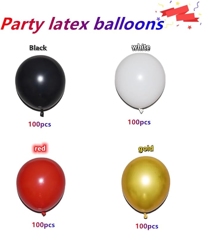 400 Pcs Black White Gold and Red 12 Inch Bulk Latex Assorted Color Balloons for Casino Theme Birthday Weddings Party Decorations