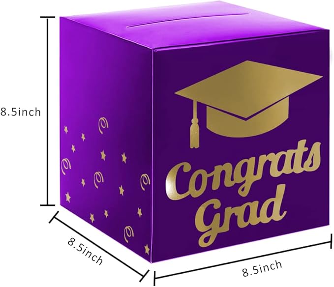 Graduation Card Box Holder, Congrats Grad Foldable Cardboard Decorations Box for Graduation Party Decoration and Grad Parties (Purple)