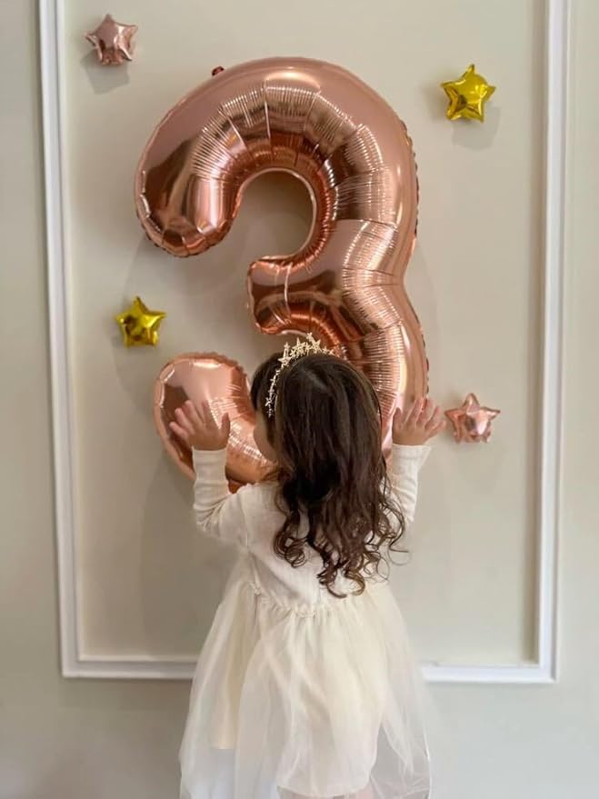 Large 40 Inch Rose Gold 3 Number Balloon, 3 13 23 30 33 36 38 Rose Gold Birthday Party Decorations, Numbers Three Foil Balloons for Anniversary Party Graduations Celebration Supplies